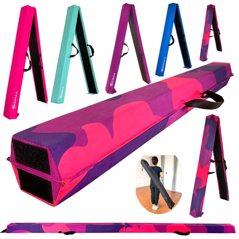 MARFULA 8ft/9ft Folding Gymnastics Balance Beam - Extra Firm - Suede - Non Slip Base for for Home/Gym/Club (5, 9 FT) PinkPurple-Camo - Image 1